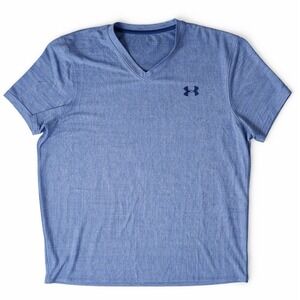 Under Armour Mens Blue Heather Space Dye V-Neck Short Sleeve Training T-Shirt L